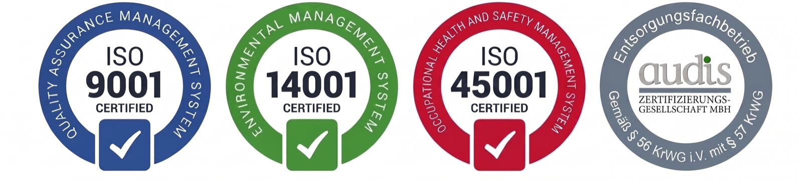 Green Construction Zertifizierungen ISO 9001 ISO 14001 ISO 45001 und Entsorgungsfachbetrieb